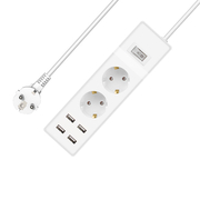 Extension Socket no Brand, 2 Way, 250v, 16a, Cable, 3m., 4 x usb f, With Switch, White - 17884