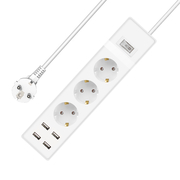 Extension Socket no Brand, 3 Way, 250v, 16a, Cable, 1.5m., 4 x usb f, With Switch, White - 17885