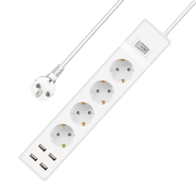 Extension Socket no Brand, 4 Way, 250v, 16a, Cable, 3m., 4 x usb f, With Switch, White - 17888