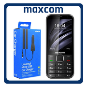 MaxCom MM334 Single SIM, Brand New Feature Mobile Phone Κινητό με Κουμπιά + Φορτιστής Αυτοκινήτου Nokia Micro USB Black Μαύρο