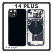 HQ OEM &Sigma;&upsilon;&mu;&beta;&alpha;&tau;ό &Mu;&epsilon; Apple iPhone 14 Plus, iPhone 14+ (A2886, A2632, A2885) Rear Back Battery Cover &Pi;ί&sigma;&omega; &Kappa;ά&lambda;&upsilon;&mu;&mu;&alpha; &Kappa;&alpha;&pi;ά&kappa;&iota; &Pi;&lambda;ά&tau;&eta; &Mu;&pi;&alpha;&tau;&alpha;&rho;ί&alpha;&sigmaf; + Metal Plate + Camera Lens &Tau;&zeta;&alpha;&mu;ά&kappa;&iota; &Kappa;ά&mu;&epsilon;&rho;&alpha;&sigmaf; + Magsafe + NFC Black &Mu;&alpha;ύ&rho;&omicron; (Premium A+)