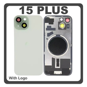 HQ OEM Συμβατό Με Apple iPhone 15 Plus, iPhone 15+ (A3094, A2847) Rear Back Battery Cover Πίσω Κάλυμμα Καπάκι Πλάτη Μπαταρίας + Metal Plate + Camera Lens Τζαμάκι Κάμερας + Magsafe Green Πράσινο (Premium A+)