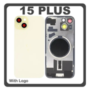 HQ OEM Συμβατό Με Apple iPhone 15 Plus, iPhone 15+ (A3094, A2847) Rear Back Battery Cover Πίσω Κάλυμμα Καπάκι Πλάτη Μπαταρίας + Metal Plate + Camera Lens Τζαμάκι Κάμερας + Magsafe Yellow Κίτρινο (Premium A+)
