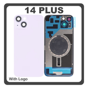 HQ OEM Συμβατό Με Apple iPhone 14 Plus, iPhone 14+ (A2886, A2632, A2885) Rear Back Battery Cover Πίσω Κάλυμμα Καπάκι Πλάτη Μπαταρίας + Metal Plate + Camera Lens Τζαμάκι Κάμερας + Magsafe Purple Μωβ (Premium A+)