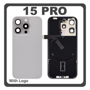 HQ OEM Συμβατό Με Apple iPhone 15 Pro, iPhone 15Pro (A2848, A3101) Rear Back Battery Cover Πίσω Κάλυμμα Καπάκι Πλάτη Μπαταρίας + Metal Plate + Camera Lens Τζαμάκι Κάμερας + Magsafe + NFC Natural Titanium Γκρι (Premium A+)