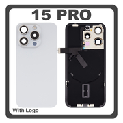 HQ OEM Συμβατό Με Apple iPhone 15 Pro, iPhone 15Pro (A2848, A3101) Rear Back Battery Cover Πίσω Κάλυμμα Καπάκι Πλάτη Μπαταρίας + Metal Plate + Camera Lens Τζαμάκι Κάμερας + Magsafe + NFC White Titanium Άσπρο (Premium A+)