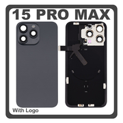 HQ OEM &Sigma;&upsilon;&mu;&beta;&alpha;&tau;ό &Mu;&epsilon; Apple iPhone 15 Pro Max, iPhone 15 ProMax (A2849, A3105) Rear Back Battery Cover &Pi;ί&sigma;&omega; &Kappa;ά&lambda;&upsilon;&mu;&mu;&alpha; &Kappa;&alpha;&pi;ά&kappa;&iota; &Pi;&lambda;ά&tau;&eta; &Mu;&pi;&alpha;&tau;&alpha;&rho;ί&alpha;&sigmaf; + Metal Plate + Camera Lens &Tau;&zeta;&alpha;&mu;ά&kappa;&iota; &Kappa;ά&mu;&epsilon;&rho;&alpha;&sigmaf; + Magsafe + NFC Black Titanium &Mu;&alpha;ύ&rho;&omicron; (Premium A+)