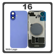HQ OEM Συμβατό Με Apple iPhone 16, iPhone16 (A3287, A3081) Rear Back Battery Cover Πίσω Κάλυμμα Καπάκι Πλάτη Μπαταρίας + Metal Plate + Camera Lens Τζαμάκι Κάμερας + Magsafe Ultramarine Μπλε (Premium A+)