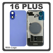 HQ OEM Συμβατό Με Apple iPhone 16 Plus, iPhone 16+ (A3290, A3082) Rear Back Battery Cover Πίσω Κάλυμμα Καπάκι Πλάτη Μπαταρίας + Metal Plate + Camera Lens Τζαμάκι Κάμερας + Magsafe Ultramarine Μπλε (Premium A+)