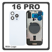 HQ OEM Συμβατό Με Apple iPhone 16 Pro, iPhone 16Pro (A3293, A3083) Rear Back Battery Cover Πίσω Κάλυμμα Καπάκι Πλάτη Μπαταρίας + Metal Plate + Camera Lens Τζαμάκι Κάμερας + Magsafe White Titanium Άσπρο (Premium A+)