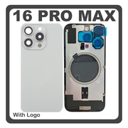 HQ OEM Συμβατό Με Apple iPhone 16 Pro Max, iPhone 16 ProMax (A3296, A3084) Rear Back Battery Cover Πίσω Κάλυμμα Καπάκι Πλάτη Μπαταρίας + Metal Plate + Camera Lens Τζαμάκι Κάμερας + Magsafe Natural Titanium Ασημί (Premium A+)