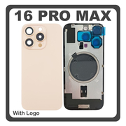HQ OEM Συμβατό Με Apple iPhone 16 Pro Max, iPhone 16 ProMax (A3296, A3084) Rear Back Battery Cover Πίσω Κάλυμμα Καπάκι Πλάτη Μπαταρίας + Metal Plate + Camera Lens Τζαμάκι Κάμερας + Magsafe Desert Titanium Χρυσό (Premium A+)