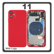 HQ OEM Συμβατό Με Apple iPhone 11 (A2221, A2111) Rear Back Battery Cover Middle Frame- Housing Πίσω Κάλυμμα Καπάκι Πλάτη Μπαταρίας + Power Button + Volume Button Flex Cable + Sim Card Tray + Flashlight Flex + NFC Red Κόκκινο (Premium A+)