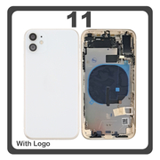HQ OEM Συμβατό Με Apple iPhone 11 (A2221, A2111) Rear Back Battery Cover Middle Frame- Housing Πίσω Κάλυμμα Καπάκι Πλάτη Μπαταρίας + Power Button + Volume Button Flex Cable + Sim Card Tray + Flashlight Flex + NFC White Άσπρο (Premium A+)