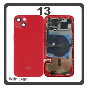 HQ OEM &Sigma;&upsilon;&mu;&beta;&alpha;&tau;ό &Mu;&epsilon; Apple iPhone 13, iPhone13 (A2633, A2482) Rear Back Battery Cover Middle Frame- Housing &Pi;ί&sigma;&omega; &Kappa;ά&lambda;&upsilon;&mu;&mu;&alpha; &Kappa;&alpha;&pi;ά&kappa;&iota; &Pi;&lambda;ά&tau;&eta; &Mu;&pi;&alpha;&tau;&alpha;&rho;ί&alpha;&sigmaf; + Power Button + Volume Button Flex Cable + Sim Card Tray + Flashlight Flex + NFC Red &Kappa;ό&kappa;&kappa;&iota;&nu;&omicron; (Premium A+)