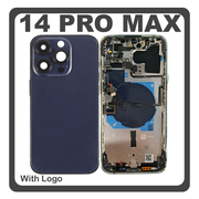 HQ OEM &Sigma;&upsilon;&mu;&beta;&alpha;&tau;ό &Mu;&epsilon; Apple iPhone 14 Pro Max, iPhone 14 ProMax (A2894, A2651), Rear Back Battery Cover Middle Frame- Housing &Pi;ί&sigma;&omega; &Kappa;ά&lambda;&upsilon;&mu;&mu;&alpha; &Kappa;&alpha;&pi;ά&kappa;&iota; &Pi;&lambda;ά&tau;&eta; &Mu;&pi;&alpha;&tau;&alpha;&rho;ί&alpha;&sigmaf; + Power Button + Volume Button Flex Cable + Sim Card Tray + Flashlight Flex + NFC Purple &Mu;&omega;&beta; (Premium A+)