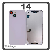 HQ OEM Συμβατό Με Apple iPhone 14, iPhone14 (A2882, A2649) Rear Back Battery Cover Middle Frame + Housing Πίσω Κάλυμμα Καπάκι Πλάτη Μπαταρίας - Σασί + Camera Lens Τζαμάκι Κάμερας + Side Keys  + Sim Tray Θήκη Κάρτας + Flashlight + NFC Purple Μωβ (Premium A+)