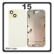 HQ OEM Συμβατό Με iPhone 15 , iPhone15 (A3090, A2846) Rear Back Battery Cover Middle Frame + Housing Πίσω Κάλυμμα Καπάκι Πλάτη Μπαταρίας - Σασί + Camera Lens Τζαμάκι Κάμερας + Side Keys Πλαινά πλήκτρα  + Sim Tray Θήκη Κάρτας Yellow Κίτρινο (Premium A+)