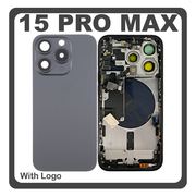 HQ OEM &Sigma;&upsilon;&mu;&beta;&alpha;&tau;ό &Mu;&epsilon; Apple iPhone 15 Pro Max, iPhone 15 ProMax (A2849, A3105) Rear Back Battery Cover Middle Frame- Housing &Pi;ί&sigma;&omega; &Kappa;ά&lambda;&upsilon;&mu;&mu;&alpha; &Kappa;&alpha;&pi;ά&kappa;&iota; &Pi;&lambda;ά&tau;&eta; &Mu;&pi;&alpha;&tau;&alpha;&rho;ί&alpha;&sigmaf; + Power Button + Volume Button Flex Cable + Sim Card Tray + Flashlight Flex + NFC Black Titanium &Mu;&alpha;ύ&rho;&omicron; (Premium A+)