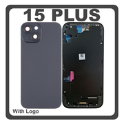 HQ OEM Συμβατό Με Apple iPhone 15 Plus, iPhone 15+ (A3094, A2847) Rear Back Battery Cover Middle Frame + Housing Πίσω Κάλυμμα Καπάκι Πλάτη Μπαταρίας - Σασί + Camera Lens Τζαμάκι Κάμερας + Side Keys + Sim Tray + Magsafe Black Μαύρο (Premium A+)