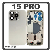 HQ OEM &Sigma;&upsilon;&mu;&beta;&alpha;&tau;ό &Mu;&epsilon; Apple iPhone 15 Pro, iPhone 15Pro (A2848, A3101) Rear Back Battery Cover Middle Frame- Housing &Pi;ί&sigma;&omega; &Kappa;ά&lambda;&upsilon;&mu;&mu;&alpha; &Kappa;&alpha;&pi;ά&kappa;&iota; &Pi;&lambda;ά&tau;&eta; &Mu;&pi;&alpha;&tau;&alpha;&rho;ί&alpha;&sigmaf; + Camera Lens &Tau;&zeta;&alpha;&mu;ά&kappa;&iota; &Kappa;ά&mu;&epsilon;&rho;&alpha;&sigmaf; + Sim Card Tray + Magsafe Natural Titanium &Gamma;&kappa;&rho;&iota; (Premium A+)