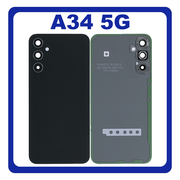 HQ OEM Συμβατό Με Samsung Galaxy A34 5G (SM-A346E, SM-A346B) Rear Back Battery Cover + Camera Lens Πίσω Κάλυμμα Καπάκι Πλάτη Μπαταρίας + Τζαμάκι Κάμερας Black Μαύρο (Premium A+)