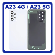 HQ OEM Συμβατό Με Samsung Galaxy A23 (SM-A235F, SM-A235F/DS) / A23 5G (SM-A236U, SM-A236U1) Rear Back Battery Cover + Camera Lens Πίσω Κάλυμμα Καπάκι Πλάτη Μπαταρίας + Τζαμάκι Κάμερας White Άσπρο (Premium A+)