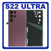 HQ OEM Συμβατό Με Samsung Galaxy S22 Ultra 5G (SM-S908B, SM-S908B/DS, SM-S908) Rear Back Battery Cover Πίσω Κάλυμμα Καπάκι Πλάτη Μπαταρίας + Camera Lens Τζαμάκι Κάμερας Burgundy Μπορντό (Premium A+)