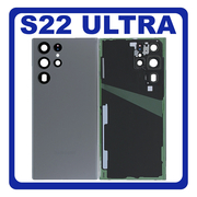 HQ OEM Συμβατό Με Samsung Galaxy S22 Ultra 5G (SM-S908B, SM-S908B/DS, SM-S908) Rear Back Battery Cover Πίσω Κάλυμμα Καπάκι Πλάτη Μπαταρίας + Camera Lens Τζαμάκι Κάμερας Graphite (Premium A+)