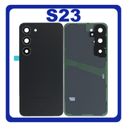 HQ OEM Συμβατό Με Samsung Galaxy S23 (SM-S911B, SM-S911B/DS) Rear Back Battery Cover Πίσω Κάλυμμα Καπάκι Πλάτη Μπαταρίας + Camera Lens Τζαμάκι Κάμερας Phantom Black Μαύρο (Premium A+)