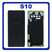 OEM HQ Samsung Galaxy S10, S 10 G973 (SM-G973F/DS, SM-G973U, SM-G973W, SM-G9730) Rear Back Battery Cover Πίσω Κάλυμμα Καπάκι Μπαταρίας + Camera Lens Τζαμάκι Κάμερας Black Μαύρο (Premium A+)