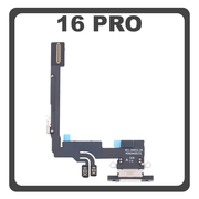 HQ OEM Συμβατό Με Apple iPhone 16 Pro, iPhone 16Pro (A3293, A3083) Charging Dock Connector Lightning Flex With Board Καλωδιοταινία Κονέκτορας Φόρτισης + Microphone Μικρόφωνο Natural Titanium (Premium A+)