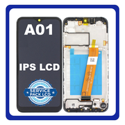 Γνήσια Original Samsung Galaxy A01 A015F (SM-A015F) IPS LCD Capacitive Οθόνη Display Screen + Touch Screen DIgitizer Μηχανισμός Αφής + Frame Πλαίσιο GH81-18209A Black (Service Pack By Samsung)