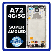 Original Γνήσιο Samsung Galaxy A72 4G A725 (A725F, A725F/DS, A725M, A725M/DS) , A72 5G A726 (A726B, A726B/DS) Super AMOLED LCD Display Screen Assembly Οθόνη + Touch Screen Digitizer Μηχανισμός Αφής + Frame Bezel Πλαίσιο Σασί White GH81-25460D (Service Pack By Samsung)