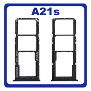 Original Γνήσιο Samsung Galaxy A21s 2020 A217 (A217F, A217F/DS, A217F/DSN, A217M, A217M/DS, A217N) SIM Tray + Micro SD Tray Βάση Θήκη Κάρτας Black Μαύρο GH98-45392A (Service Pack By Samsung)