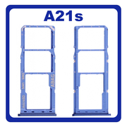 Original Γνήσιο Samsung Galaxy A21s 2020 A217 (A217F, A217F/DS, A217F/DSN, A217M, A217M/DS, A217N) SIM Tray + Micro SD Tray Βάση Θήκη Κάρτας Blue Μπλε GH98-45392C (Service Pack By Samsung)