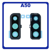 Γνήσια Original Samsung Galaxy A50, Galaxy A 50 (SM-A505F, SM-A505FN) Rear Back Camera Frame Πίσω Πλαίσιο Κάμερας + Lens Τζαμάκι Κάμερας Black Μαύρο GH98-44064A (Service Pack By Samsung)