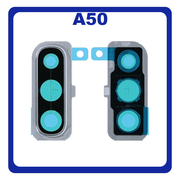 Γνήσια Original Samsung Galaxy A50, Galaxy A 50 (SM-A505F, SM-A505FN) Rear Back Camera Frame Πίσω Πλαίσιο Κάμερας + Lens Τζαμάκι Κάμερας White Άσπρο GH98-44064B​ (Service Pack By Samsung)