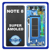 Γνήσιο Original Samsung Galaxy Note 8 (SM-N950F, SM-N950U) Super Amoled LCD Display Assembly Screen Οθόνη + Touch Screen Digitizer Μηχανισμός Αφής + Frame Bezel Πλαίσιο Gold Blue Μπλε GH97-21065B (Service Pack By Samsung)