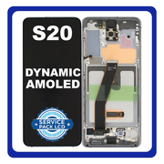 Γνήσια Original Samsung Galaxy S20 5G (SM-G981, SM-G981F), Samsung Galaxy S20 4G (SM-G980, SM-G980F) Dynamic AMOLED Οθόνη LCD Display Screen + Touch Screen DIgitizer Μηχανισμός Αφής + Frame Πλαίσιο GH82-22131B Cloud White (Service Pack)