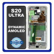Γνήσια Original Samsung Galaxy S20 Ultra (SM-G988B/DS) Dynamic AMOLED Οθόνη LCD Display Screen + Touch Screen DIgitizer Μηχανισμός Αφής + Frame Πλαίσιο NO CAMERA GH82-26032C White Άσπρο (Service Pack By Samsung)