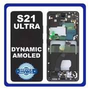 Γνήσια Original Samsung Galaxy S21 Ultra 5G G998 (SM-G998B, SM-G998B/DS, SM-G998U, SM-G998U1, SM-G998W, SM-G998N, SM-G9980) Dynamic AMOLED Οθόνη LCD Display Screen + Touch Screen DIgitizer Μηχανισμός Αφής + Frame Πλαίσιο NO CAMERA GH82-26035A GH82-26036A Phantom Black Μαύρο (Service Pack By Samsung)