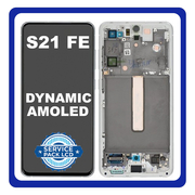 Γνήσιο Original Samsung Galaxy S21 FE 5G 2021 (SM-G990B, SM-G990B/DS) Dynamic AMOLED LCD Display Screen Assembly Οθόνη + Touch Screen Digitizer Μηχανισμός Αφής + Frame Bezel Πλαίσιο Σασί White Άσπρο GH82-26414B (Service Pack By Samsung)