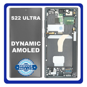 Γνήσιο Original Samsung Galaxy S22 Ultra 5G, S22Ultra 5G (SM-S908B, SM-S908B/DS) Dynamic AMOLED LCD Display Screen Assembly Οθόνη + Touch Screen Digitizer Μηχανισμός Αφής + Frame Bezel Πλαίσιο Σασί Black Μαύρο GH82-27488A (Service Pack By Samsung)