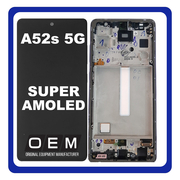 Γνήσια Original Samsung Galaxy A52s 5G (SM-A528B, SM-A528B/DS) Super AMOLED LCD Display Screen Assembly Οθόνη + Touch Screen Digitizer Μηχανισμός Αφής + Frame Bezel Πλαίσιο Σασί Violet Βιολετή GH82-26861C (Service Pack By Samsung)
