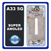 Γνήσια Original Samsung Galaxy A33 5G, GalaxyA33 5G (SM-A336E, SM-A336B) Super AMOLED LCD Display Screen Assembly Οθόνη + Touch Screen Digitizer Μηχανισμός Αφής + Frame Bezel Πλαίσιο Σασί Blue Μπλε GH82-28143C GH82-28144C (Service Pack By Samsung)