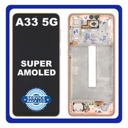 Γνήσια Original Samsung Galaxy A33 5G, GalaxyA33 5G (SM-A336E, SM-A336B) Super AMOLED LCD Display Screen Assembly Οθόνη + Touch Screen Digitizer Μηχανισμός Αφής + Frame Bezel Πλαίσιο Σασί Peach/Gold GH82-28143D GH82-28144D (Service Pack By Samsung)