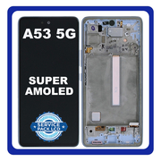 Γνήσια Original Samsung Galaxy A53 5G, GalaxyA53 5G (SM-A536B, SM-A536B/DS) Super AMOLED LCD Display Screen Assembly Οθόνη + Touch Screen Digitizer Μηχανισμός Αφής + Frame Bezel Πλαίσιο Σασί Blue Μπλε GH82-28024C GH97-28025C (Service Pack By Samsung)