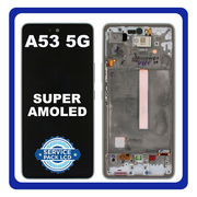 Γνήσια Original Samsung Galaxy A53 5G, GalaxyA53 5G (SM-A536B, SM-A536B/DS) Super AMOLED LCD Display Screen Assembly Οθόνη + Touch Screen Digitizer Μηχανισμός Αφής + Frame Bezel Πλαίσιο Σασί White Άσπρο GH82-28024B GH97-28025B (Service Pack By Samsung)