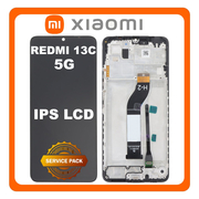 Γνήσια Original Xiaomi Redmi 13C 5G (23124RN87G, 23124RN87I) IPS LCD Display Screen Assembly Οθόνη + Touch Screen Digitizer Μηχανισμός Αφής + Frame Bezel Πλαίσιο Σασί Midnight Black Μαύρο 5600120C3V00 (Service Pack By Xiaomi)